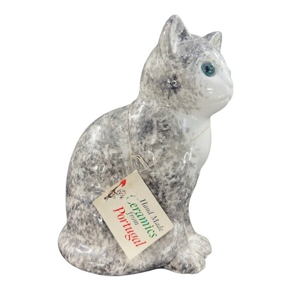 ELPA Alcobaca White Black Cat With Glass Green Eyes Made In Portugal W Sticker - Picture 1 of 13